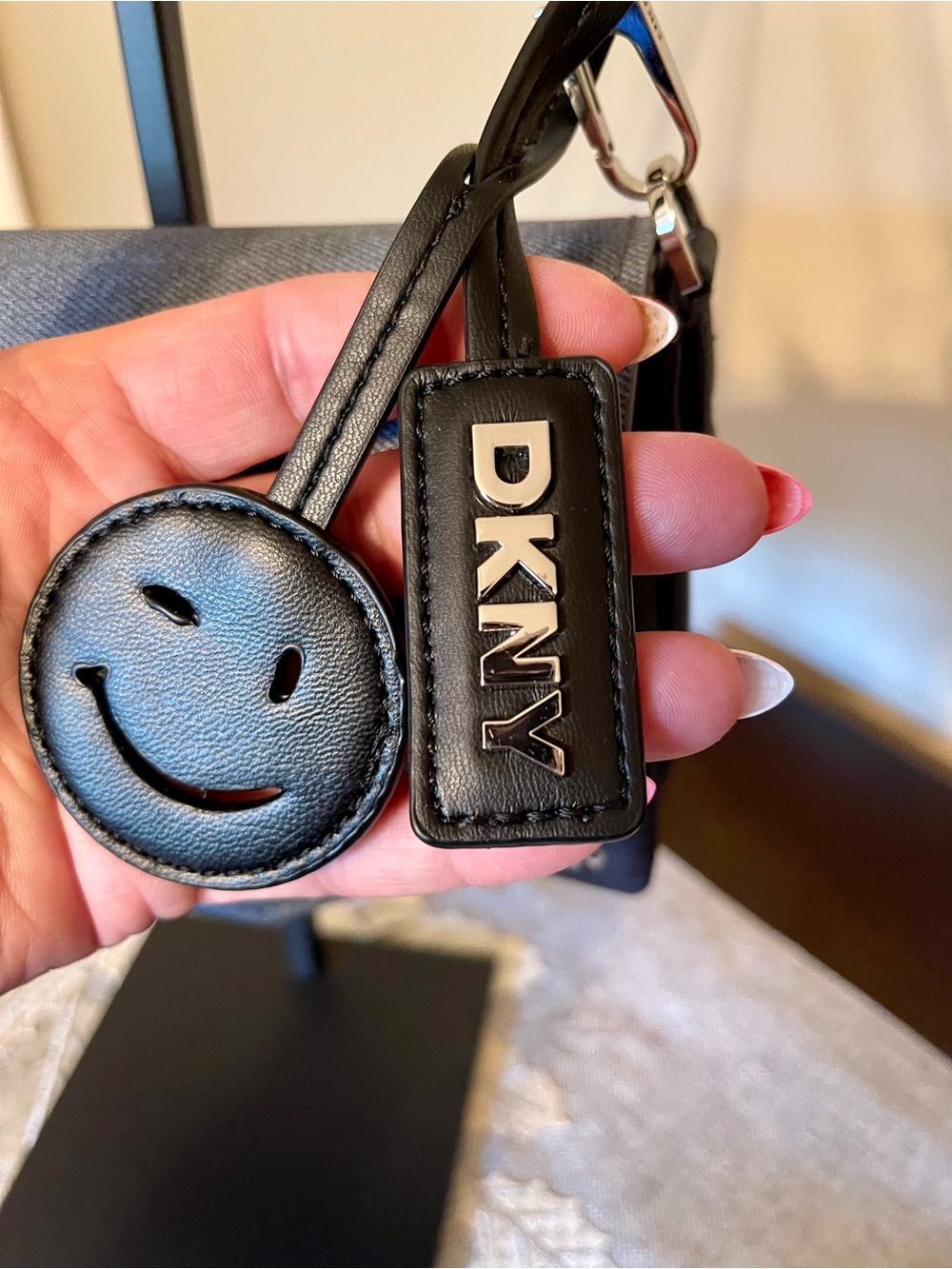 DKNY Blue Crossbody Shoulder Bag with Black Smiley Charm - Picture 2 of 6